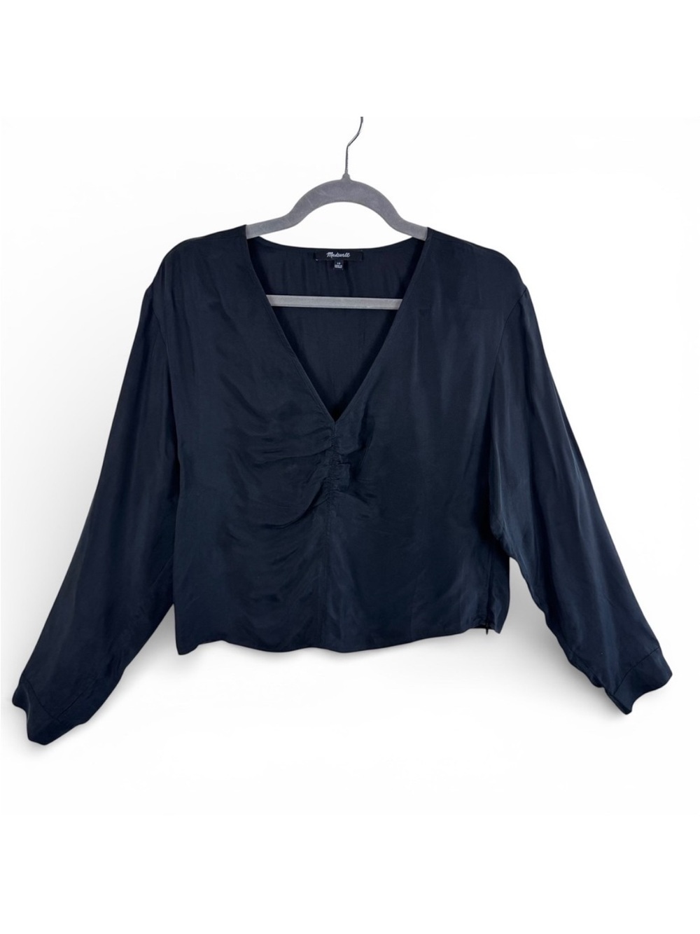 NWT Madewell Black V-Neck Ruched Center Long Sleeve Top